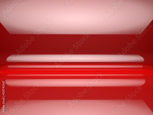Fondo abstracto 3d en tono rojo.Suelo y pared reflectante.