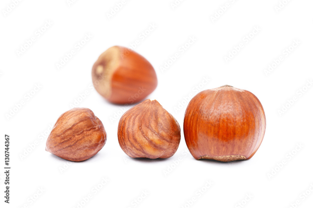 Group fresh hazelnuts isolated on white background Group fresh hazelnuts isolated on white background