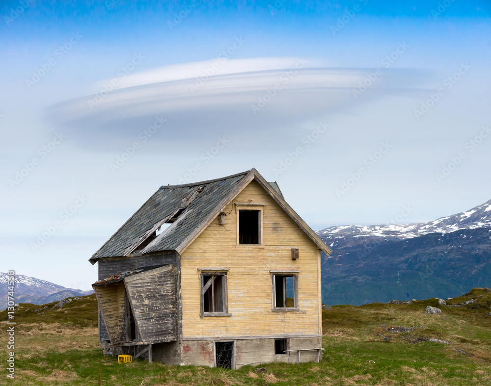 lonely abandoned house in the tundra in Norway