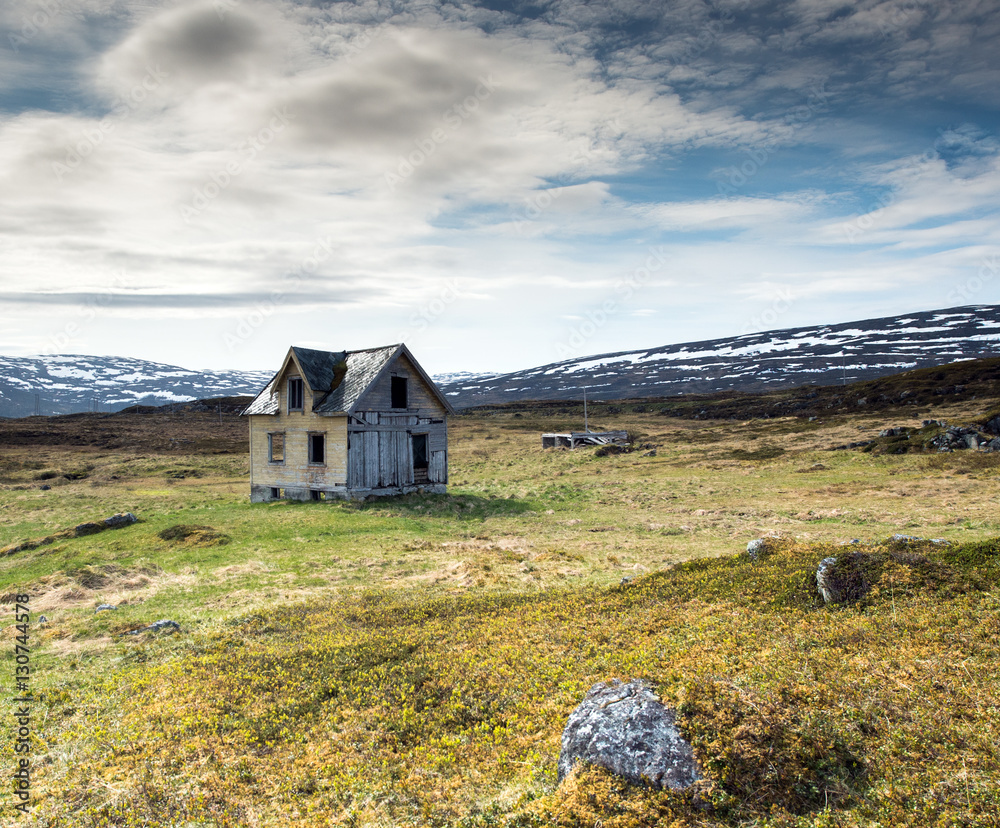 lonely abandoned house in the tundra in Norway