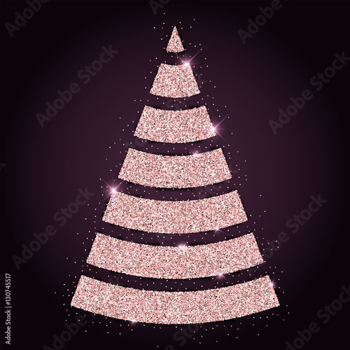 Pink golden glitter splendid christmas tree. Luxurious christmas design element, vector illustration.