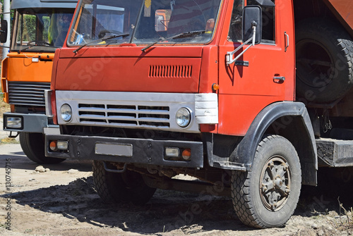 Old trucks at the construction site