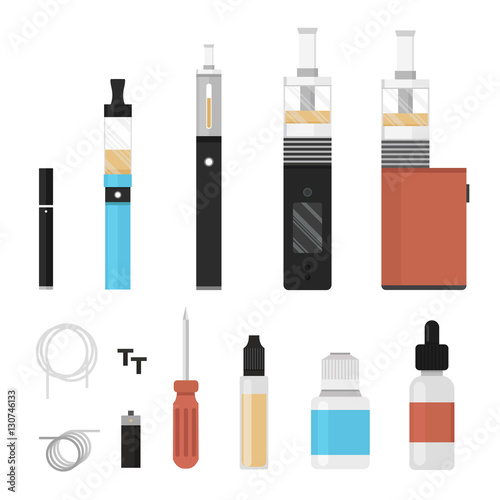 Vaping colored icon set. Vaporize, vape, e-cigarette, e-cig, electronic cigarette.