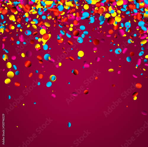 Pink background with colorful confetti.