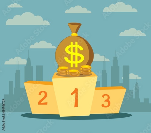 Trophy wealth, prize money on sport winner podium, pedestal