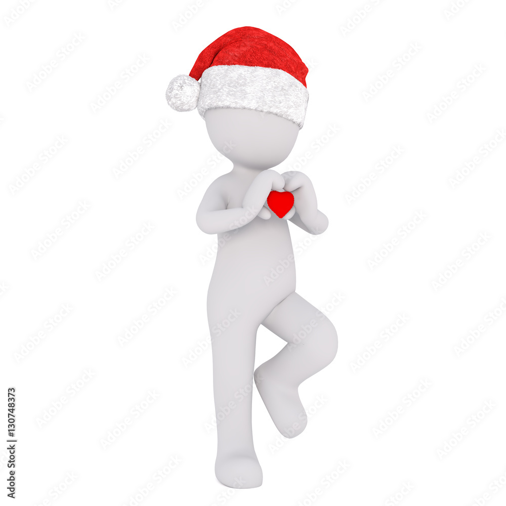 3d man in Santa hat with Valentines heart 3d man in Santa hat with Valentines heart