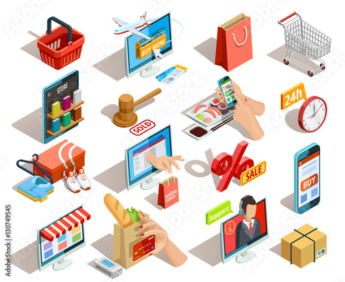 Shopping E-commerce Isometric Icons Set