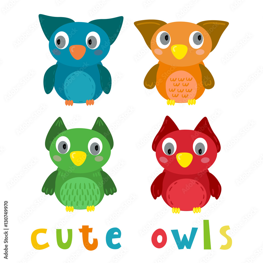 Cute Vector owls in cartoon style. vector print Cute Vector owls in cartoon style. vector print