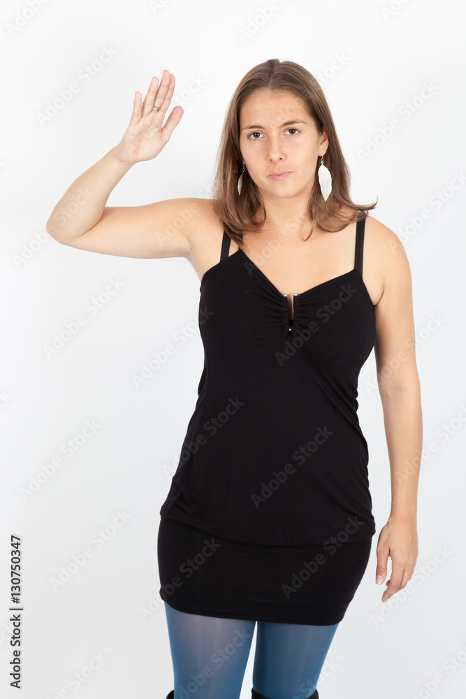 Beautiful woman doing different expressions in different sets of clothes: be careful Beautiful woman doing different expressions in different sets of clothes: be careful