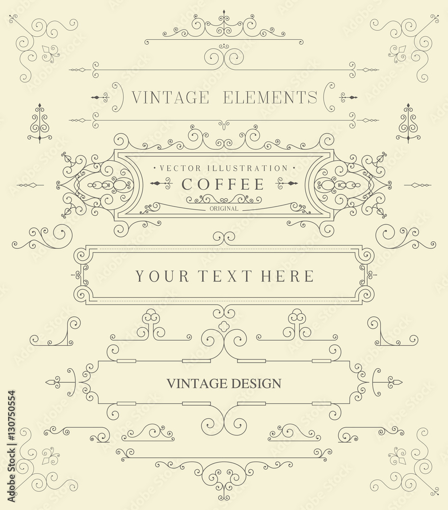 Decorative thin retro elements, Victorian frame, divider, border, vintage vector illustration Decorative thin retro elements, Victorian frame, divider, border, vintage vector illustration