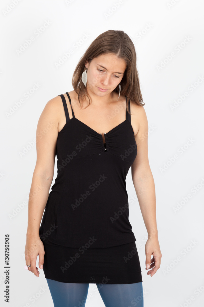 Beautiful woman doing different expressions in different sets of clothes: tired Beautiful woman doing different expressions in different sets of clothes: tired