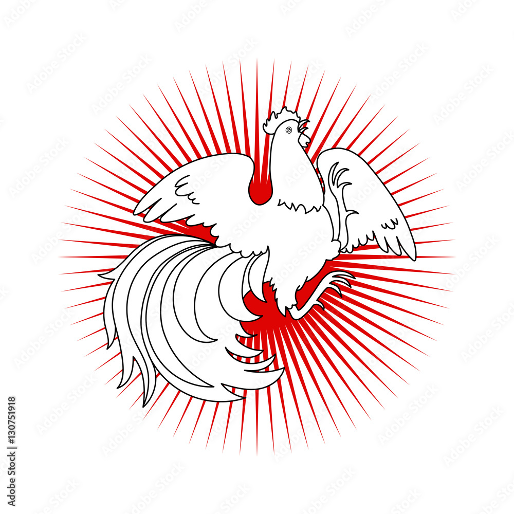 2017, the Year of the Fire Rooster in Chinese Horoscope. Black and ...
