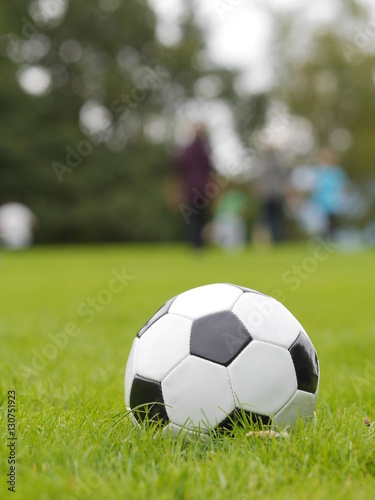 Soccer ball on green field © flucas