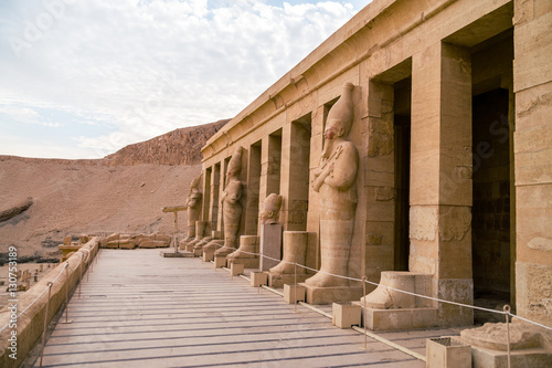 LUXOR, EGYPT Ancient Deir el-Bahari or Dayr al-Bahri is a complex of mortuary temples and tombs located on the west bank of the Nile, opposite the city of Luxor, Egypt. 