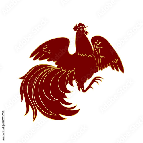 2017, the Year of the Fire Rooster in Chinese Horoscope. Gold colors, symbol of new year. Hand drawn clip-art, vector illustration isolated on white. Design element for greeting card or poster © pinana_treeangle