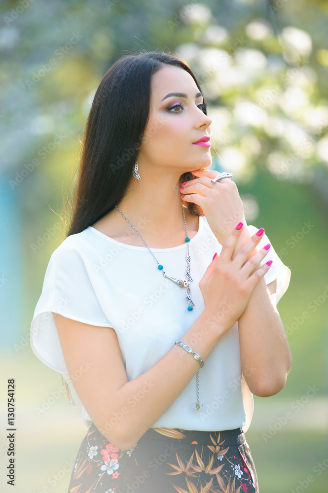 Close-up Fashion woman portrait with jewelry collection. Spring Close-up Fashion woman portrait with jewelry collection. Spring