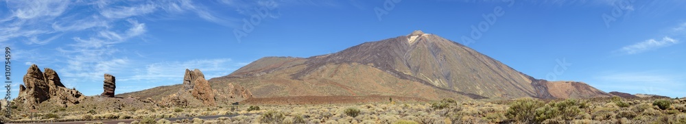 Teide volcano and Garcia Rocks with Cinchado rock on Tenerife.