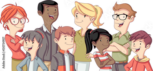 Colorful happy people. Cartoon family.

