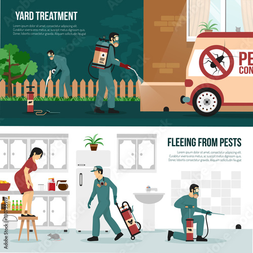 Pest Control Technology Flat Banners Set