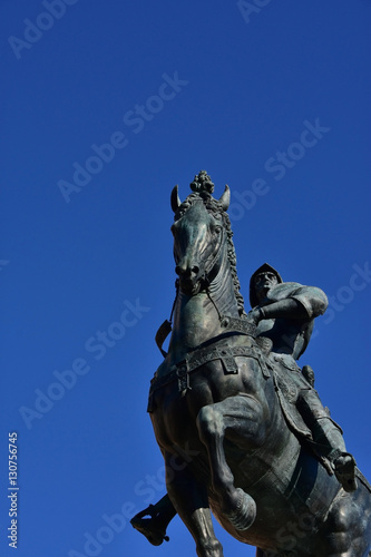 Bartolomeo Colleoni equestrian statue  famous renaissance soldier of fortune  in Venice  with copy space 
