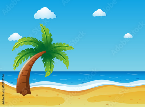 Ocean scene with coconut tree on beach