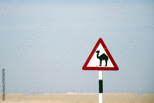 Camel warning sign desert highway in dhofar salalah Oman Middle East 2