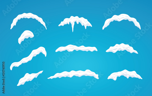 Snow caps lying on menu bar and buttons set. New year decoration