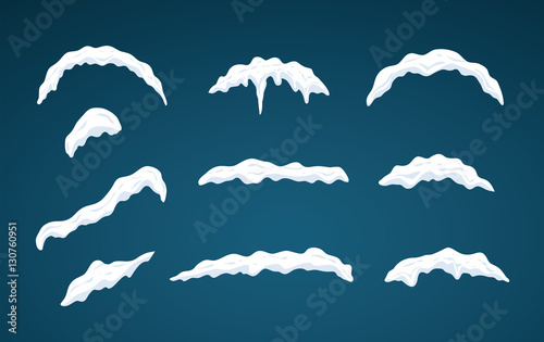 Snow caps lying on menu bar and buttons set. New year decoration