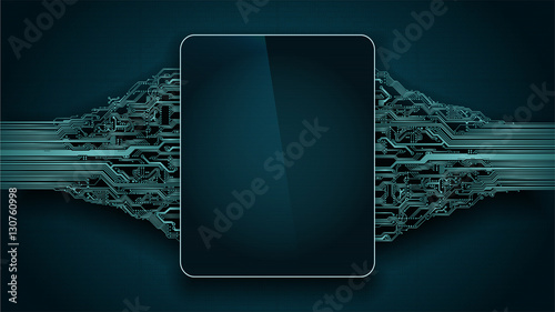 Abstract futuristic circuit board with electronic display, hi-tech computer digital technology concept