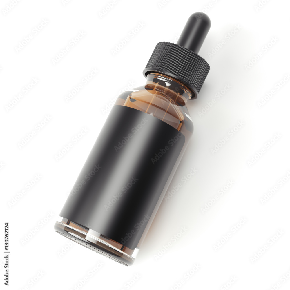 Black glass bottle with brown liquid. 3d rendering Black glass bottle with brown liquid. 3d rendering