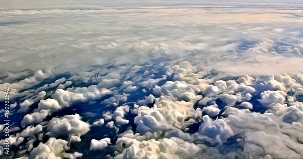 Fototapeta premium White cumulus clouds with a bird's-eye view. Illustration