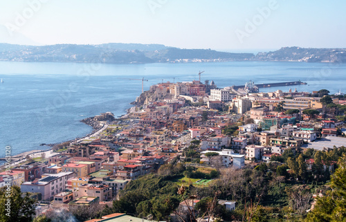 landscape of the gulf of Pozzuoli and Pozzuoli town, Naples, Campi Flegrei, Italy