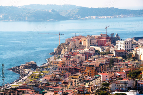 landscape of the gulf of Pozzuoli and Pozzuoli town, Naples, Campi Flegrei, Italy