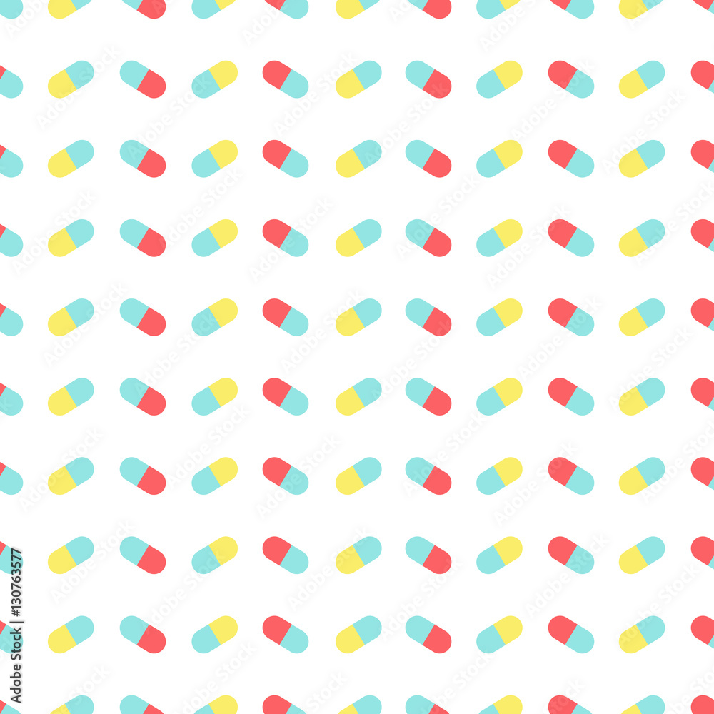 Medical seamless pattern made of capsule pills on white background. Pharmaceutical symbols. Vector Illustration. Medical seamless pattern made of capsule pills on white background. Pharmaceutical symbols. Vector Illustration.