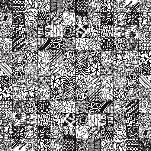 Many squares with abstracts zentangl. Seamless pattern. photo