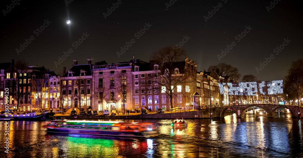 Amsterdam Lightfestival by night.