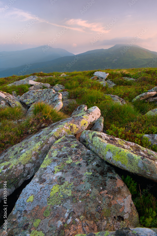 stones in the Carpathian Mountains at dawn stones in the Carpathian Mountains at dawn