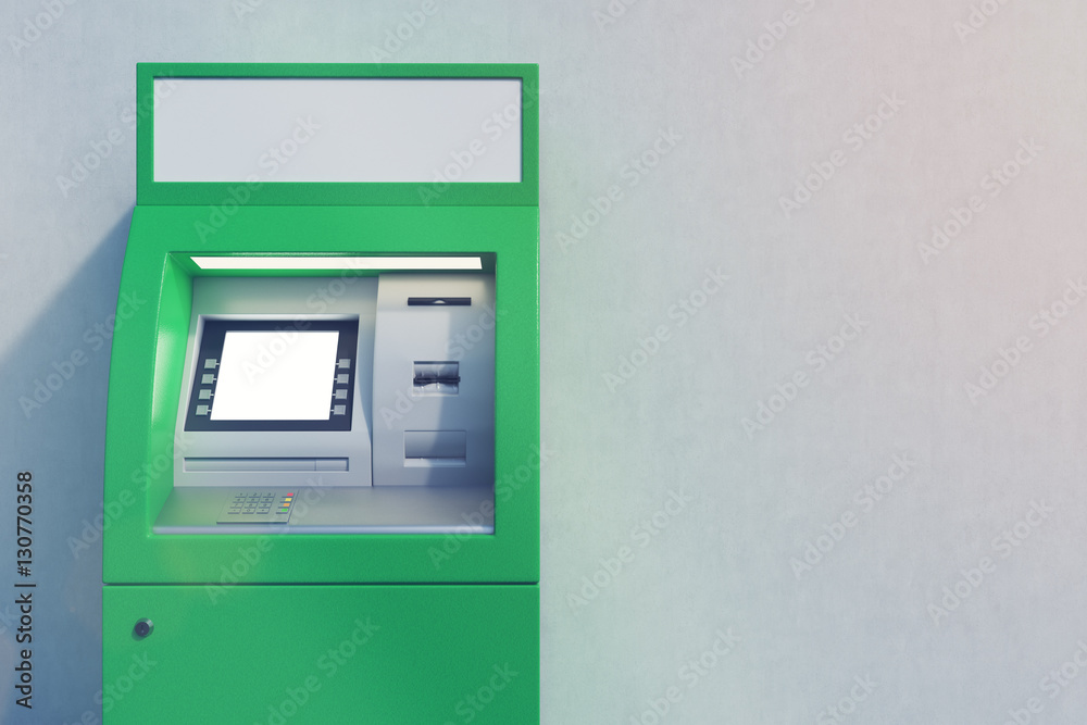 Close up of green ATM machine Close up of green ATM machine