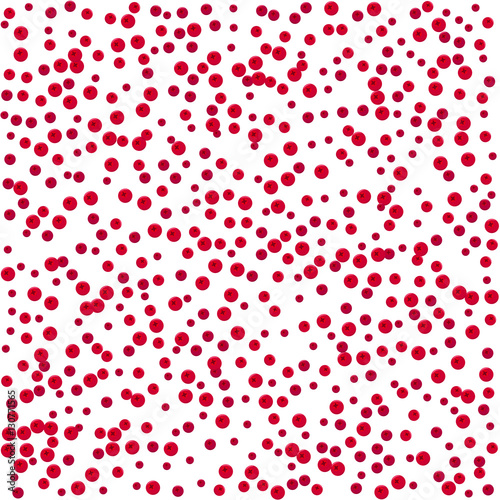 Cranberry background pattern. Red balls background. Vector illustration. Shiny backdrop. Art deco style. Polka dots, confetti