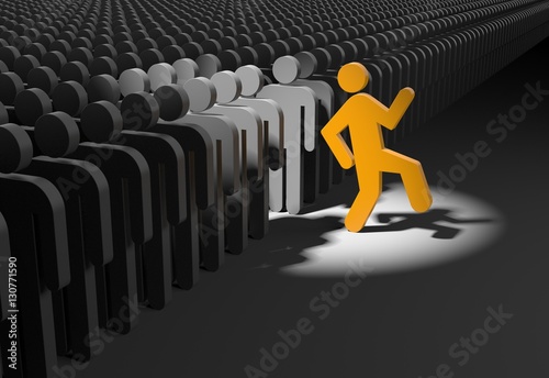 Person wants to stand out from the crowd. 3d illustration