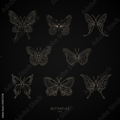 Set gold butterflies geometric shapes. Vector illustration. © aniskova_yulia