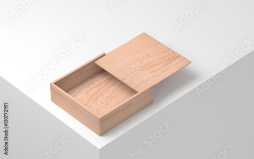 Fototapeta Naklejka Na Ścianę i Meble -  Opened square wooden box mockup, casket packaging. 3d rendering