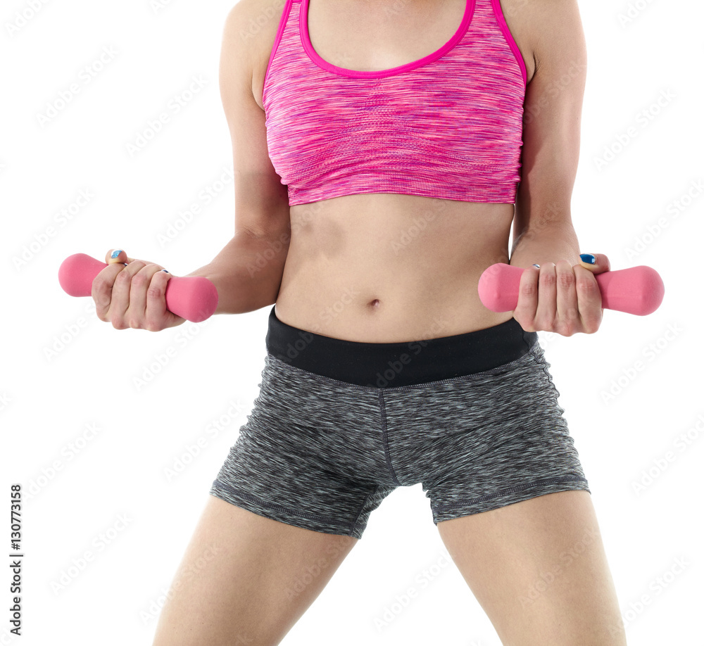 Sporty girl holding weights. Fitness gym concept. Sporty girl holding weights. Fitness gym concept.