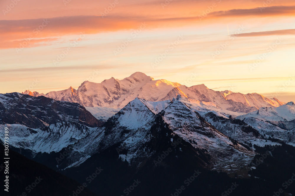 Mont Blanc mountain at sunset