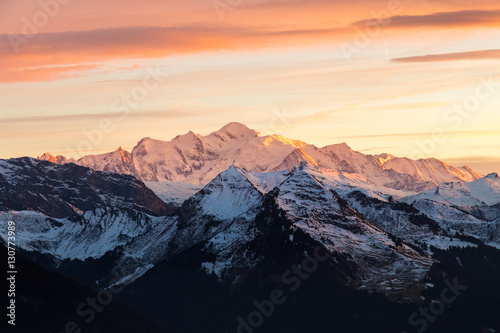 Mont Blanc mountain at sunset © kenzie