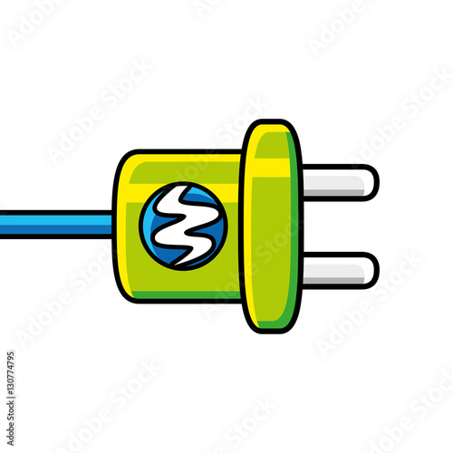 Green AC power plug with electricity lightning sign, icon isolated.