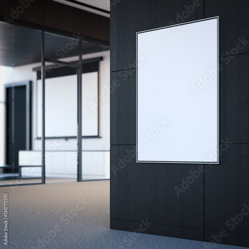 Empty white poster on the gray wall. 3d rendering