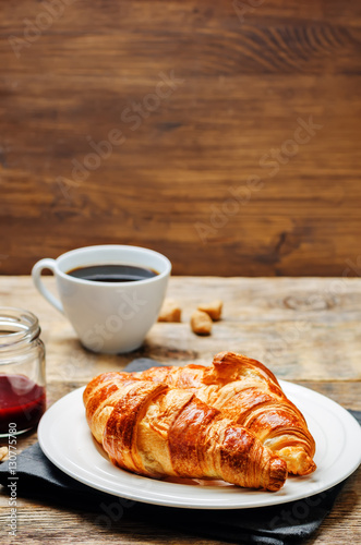 fresh Breakfast with croissants, espresso and jam