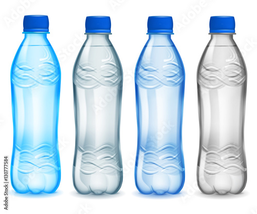 Set of plastic bottles with mineral water
