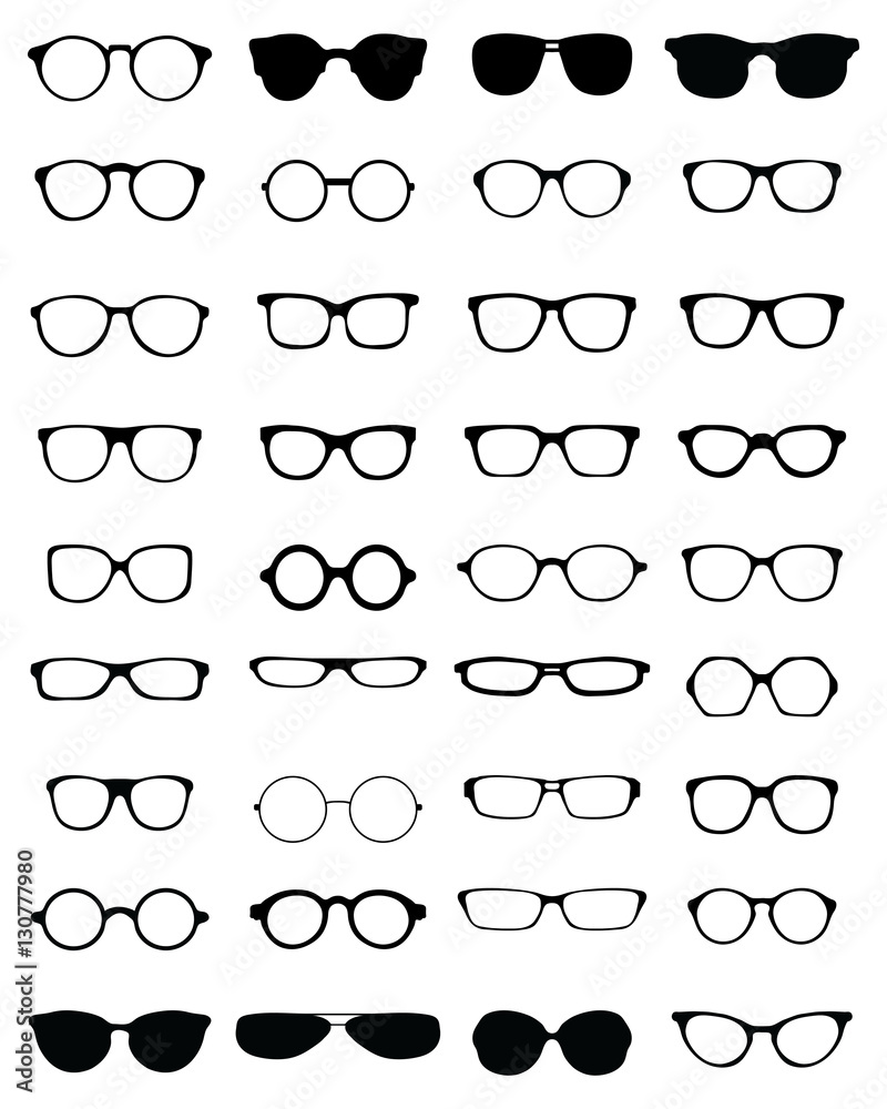Black silhouettes of different eyeglasses, vector - obrazy, fototapety, plakaty 